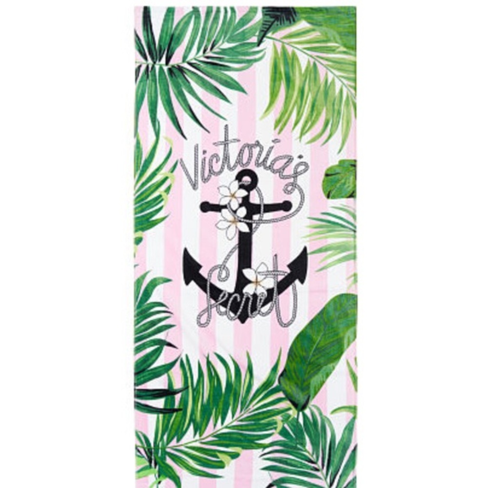 VS Nautical Tropical Island Leaf Anchor Palm Tree Pink Stripe Terry Towel - Picture 4 of 7
